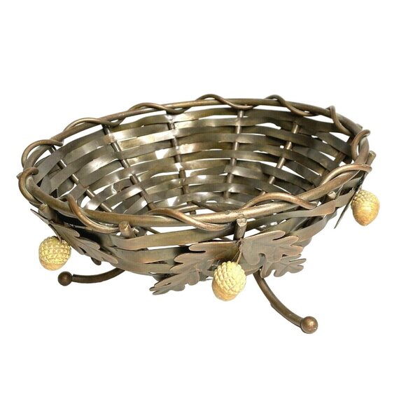 Unbranded Other - Vintage Woven Copper Bowl Basket Fall Autumn Home Decor Earthy Acorns Leaves